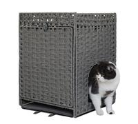 Enclos de litière pour chat en rotin tissé à la main avec porte, toilettes cachées pour chat avec tapis de litière doux, maison de rangement d'intérieur pour animaux domestiques pour salon, balcon,