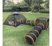 Enclos d'extérieur pour chat, parc portable pop-up en maille avec tunnels pour chats, lapins et petits animaux - Tente hexagonale pour jeu interactif pour animaux de compagnie
