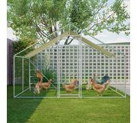 Enclos d'extérieur pour poules - 3 x 4 m - Enclos d'hiver recouvert de PVC avec serrure de sécurité et cadre d'escalade pour lapins et canards