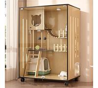 Enclos d'intérieur en Bois pour Chat, Grande Maison pour Chat en Bois pour extérieur/intérieur, Cages fermées Multifonctions avec Portes de Secours et roulettes, adaptées pour la Maison, l'a