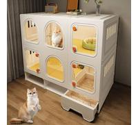 Enclos d'intérieur pour chat, fond haut avec espace de rangement et bac à litière, grande cage pour chat, lavable à l'eau