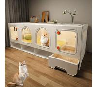 Enclos d'intérieur pour chat, fond haut avec espace de rangement et bac à litière, grande cage pour chat, lavable à l'eau