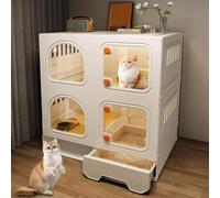Enclos d'intérieur pour chat, fond haut avec espace de rangement et bac à litière, grande cage pour chat, lavable à l'eau