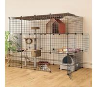 Enclos d'intérieur pour Chat, Parc pour Chaton, Maison pour Chat Catio, Grande Maison en Bois pour extérieur/intérieur, Cages fermées Multifonctions avec Portes de Secours et roulettes pouva