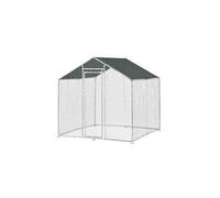 Enclos extérieur volière cage pour animaux avec serrure armature acier galvanisé 2 x 2 x 2 m argent vert foncé 03_0005139