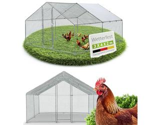 Enclos Juskys 3 x 4 x 2 m - Poulailler en métal Accessible d'une Surface de 12 m² avec Porte et verrou - Enclos pour Poules, Petits Animaux et Plantes