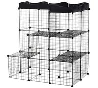 PawHut Cage Parc enclos pour Petits Animaux Chats Lapins modulable 3 Niveaux 2 Portes Rampe Fil métallique 105 x 70 x 116 cm Noir