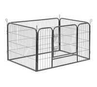 Enclos Parc pour Animaux de Compagnie Chiot Lapin avec 4 Panneaux et Porte Intérieur Extérieur avec Double Verrouillage 125 x 85 x 70 cm Acier Argenté [pro.tec] Argenté G