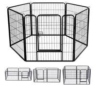 Enclos Parc pour Chien Chiot Lapin - 6 Panneaux avec Porte - en Métal - Pliable Transformable - Noir