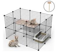 Enclos Pliant 2 étages en Métal avec Porte, Enclos Extérieur Parc 32 Pièces DIY pour Lapins Domestiques Chiens