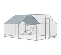Enclos Poulailler 12 M² Espace Couvert - Perchoir, Mangeoire À Suspendre, Porte, Bâche - 4 X 3 X 1,95 M - Acier Gris