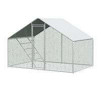 Enclos Poulailler 3x2x2 Métal avec Toit imperméable en PE matériel -Grille en Acier Inoxydable avec échelle de Poulet et Serrure de sécurité,Capacité 4-6 Poulets