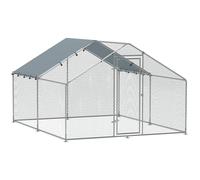 PawHut Enclos poulailler, grand poulailler 10,2 m², enclos poule avec couverture imperméable et anti-UV, porte verouillable, cage en acier galvanisé, volière pour 10-15 poules, 3 x 3,4 x 1,9m, argenté