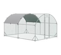 PawHut Grand enclos poulailler chenil volière extérieure 10,64 ㎡, Parc grillagé 2,8 x 3,8 x 1,97 m, Toit Anti-UV, Acier galvanisé, Porte verouillable, argenté