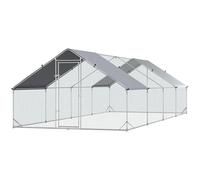 PawHut Enclos poulailler chenil volière extérieur 24 m² - Parc grillagé dim. 3L x 8l x 2H m - Espace Couvert - Acier galvanisé