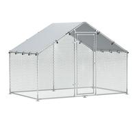 Enclos Poulailler Chenil 5,1 M² Couvert - Parc Grillagé Dim. 3l X 1,7l X 1,9h M - Porte - Acier Galvanisé Oxford Gris