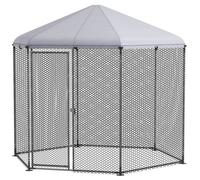 PawHut Enclos poulailler chenil volière Hexagonal extérieur 5 m² - Parc grillagé dim. 2,8L x 2,45l x 2,46H - Espace Couvert - Acier galvanisé - 5/8 Poules