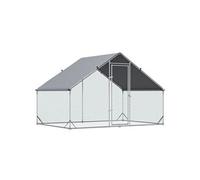 PawHut Enclos pour Poules XXL 6 m² - Grand Parcours Extérieur en Acier Galvanisé 3x2x2m - Volière de Jardin Anti-Renard avec Bâche de Toit pour 4-6 Poules, Canards ou Lapins, Gris