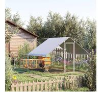 Enclos poulailler chenil volière extérieur 12 m² - Parc grillagé dim. 3L x 4l x 2H m - Espace Couvert - Acier galvanisé-AOSOM.fr