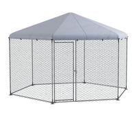 Enclos poulailler - chenil volière - PawHut - hexagonal extérieur 10 m², 10-15 poules - acier galvanisé - 400x346x263cm - argenté