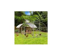 IDMarket Enclos poulailler grillagé 3x5 m – 15 m², porte latérale, toit dôme acier galvanisé