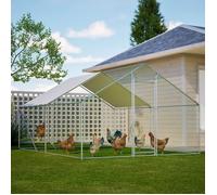 Enclos poulailler grillagé 3x4 m avec perchoir, toit et porte verrouillable, structure Métal, Blanc