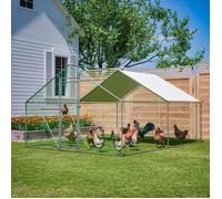 Enclos poulailler grillagé 3x4 m avec perchoir, toit PE et porte verrouillable, Métal, Gris