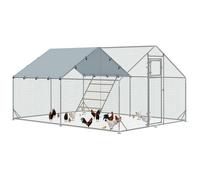 PawHut Enclos poulailler extérieur 12 m², Parc grillagé avec perchoir et mangeoire - Acier galvanisé Ø25mm - volière Double Porte et bâche Oxford 420D Anti-UV pour 12-18 Poules, 300x400x195cm, Argent