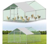 Enclos Poulailler,Poulailler d'Extérieur,Parc Grillagé avec Serrure de Sécurité en PVC Serrure et Porte,Acier Galvanisé Enclos Extérieur pour Poules,Volailles,Cages à Oiseaux,Petits Animaux,3x4M