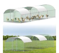 Enclos Poulailler,Poulailler d'Extérieur,Parc Grillagé avec Toit en Arc，Serrure de Sécurité,Résistant à l'hiver，Acier Galvanisé Enclos Extérieur pour Poules,Volailles,Cages à Oiseaux,Animaux,3x8M