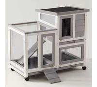Enclos Poule Cage À Canards Fabriquée en Bois Massif Grillage Galvanisé Poulailler Pas Cher for 4 Poules avec Escalier, Plateau Coulissant Et roulettes