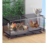 Enclos Poules avec Roues Universelles Mobiles Fait De Fer Conception À Double Porte Plateau Coulissant Inférieur Poulailler pour Rongeurs Petits Animaux(140 * 56 * 65CM)