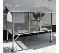 Enclos Poules Exterieur avec Zone De Collecte des Œufs Et Plateforme De Perchage Fabriqué en Tube Galvanisé Roue Universelle avec Frein Grande Poulailler