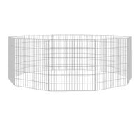 Enclos pour animaux 10 panneaux 54 x 60 cm fer galvanisé argenté | Fer galvanisé, 10 panneaux assemblés, filet 10 x 3 cm, grand espace, convient aux lapins, utilisation dans le jardin