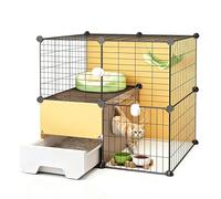 Enclos pour chat 2/3 étages avec litière extractible, villa en fer forgé et polypropylène avec boîte de rangement, boîte robuste pour se reposer, jouer et manger, facile à nettoyer (72 x 46 x 72 cm)
