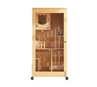 Enclos pour chat à 3 niveaux, grande cage en bois avec porte transparente, échelle, porte latérale - Parc pour chat pour une utilisation en intérieur