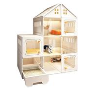 Enclos pour Chat avec Bac À Litière Coulissant Cage Et Parc avec Panneaux Transparents Villa pour Chat Résistant en Résine PP, Maison De Chat Ventilée pour Chats D’intérieur(White,107x46x129cm)