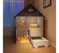 Enclos pour chat - Cage d'intérieur à 2 étages avec bac à litière, construction en maille de fer, maison amovible pour chatons et petits animaux