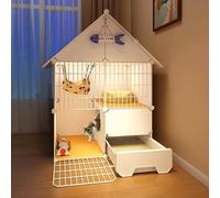 Enclos pour chat - Cage d'intérieur à 2 étages avec bac à litière, construction en maille de fer, maison amovible pour chatons et petits animaux