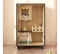 Enclos pour chat d'intérieur en bois avec portes d'évacuation et roulettes, maison multifonction pour chat pour la maison et les magasins