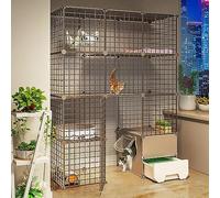 Enclos pour chat pour l'intérieur et l'extérieur, grande zone d'exercice avec espace de litière pour plusieurs chats