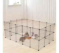 Enclos pour Petits Animaux , 2 Niveaux, 142.24 x 71.12 x 73.66cm Parc Extensible Cage Grille Clapier Grillage Pack de 32, Noir
