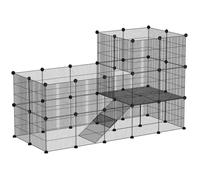 Enclos pour petits animaux - PawHut - modulable - 2 niveaux - 39 panneaux - pour cochons d'inde, lapins, hérissons - en acier fnoir
