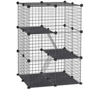 Enclos pour petits animaux - PawHut - modulable - 3 niveaux - 39 panneaux - pour lapin, chaton, chinchilla, furet - en métal noir