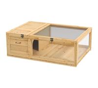 PawHut Maison enclos Cage Habitat pour Petit Animal Tortues avec 2 espaces 91 x 60,5 x 32 cm Bois Massif Jaune Clair