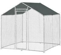 Enclos 'Silure' avec toit solaire acier grillagé 2 x 2 x 2 m argenté vert foncé
