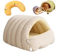 Enclosed Cat Bed with Removable Cushioned, 360° Nesting Design, Fluffy and Comfortable, Warm Pet Cave for Small Pets, Washable, Calming, Anti Stress (Beige,M)