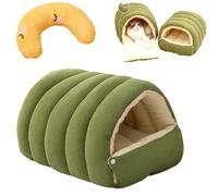 Enclosed Cat Bed with Removable Cushioned, 360° Nesting Design, Fluffy and Comfortable, Warm Pet Cave for Small Pets, Washable, Calming, Anti Stress (Green,S)