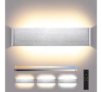 ENCOFT 18W Applique Murale Intérieur LED, 40cm Lampe Murale Dimmable avec Télécommande, Up Down Spot Éclairage Mural en Aluminium, 2700K-6000K 0-2400LM, Luminaire Mural pour Chambre Salon, Argent