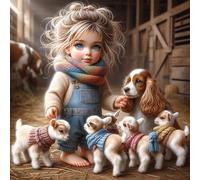 ENCOMAG 5D fille et mouton Diamond Painting, DIY Peinture Broderie Diamant Painting Kit Complet,Bricolage Dessin Diamant Artisanat Strass Painting pour Adultes Enfants 30x30cm